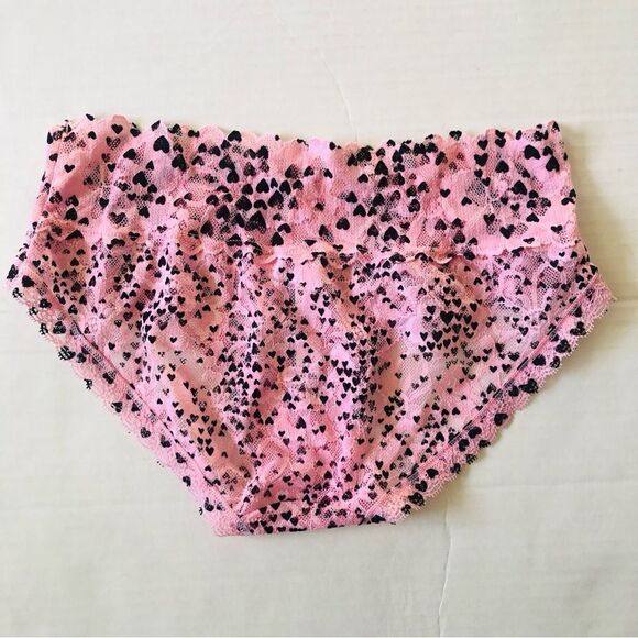 New Victoria Secret Pink & Black Floating Heart Lace Hip huggers XS - Picture 4 of 4